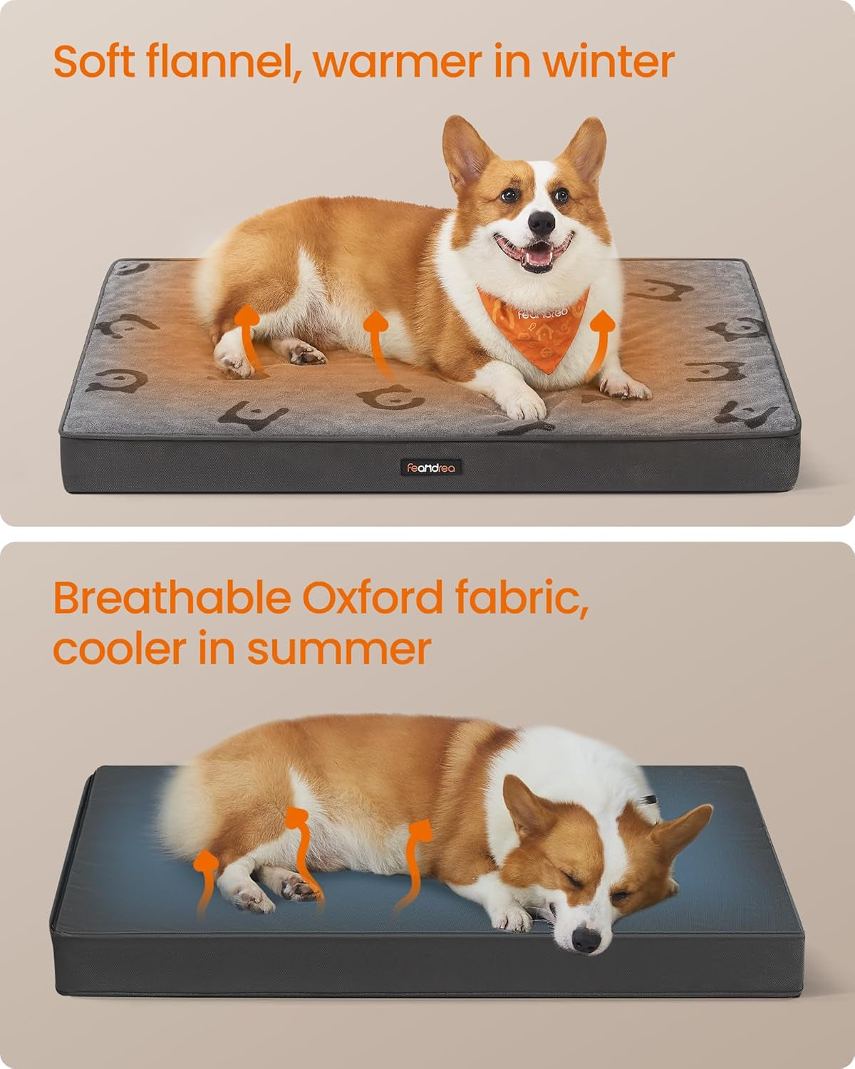Double-Sided Dog Bed, Leakproof Dog Sofa Bed for Medium Dogs, Egg Crate Foam Pet Bed with Removable Washable Cover, Side Handle, L, 91 X 68 X 8 Cm, Dove Grey PGW242G01