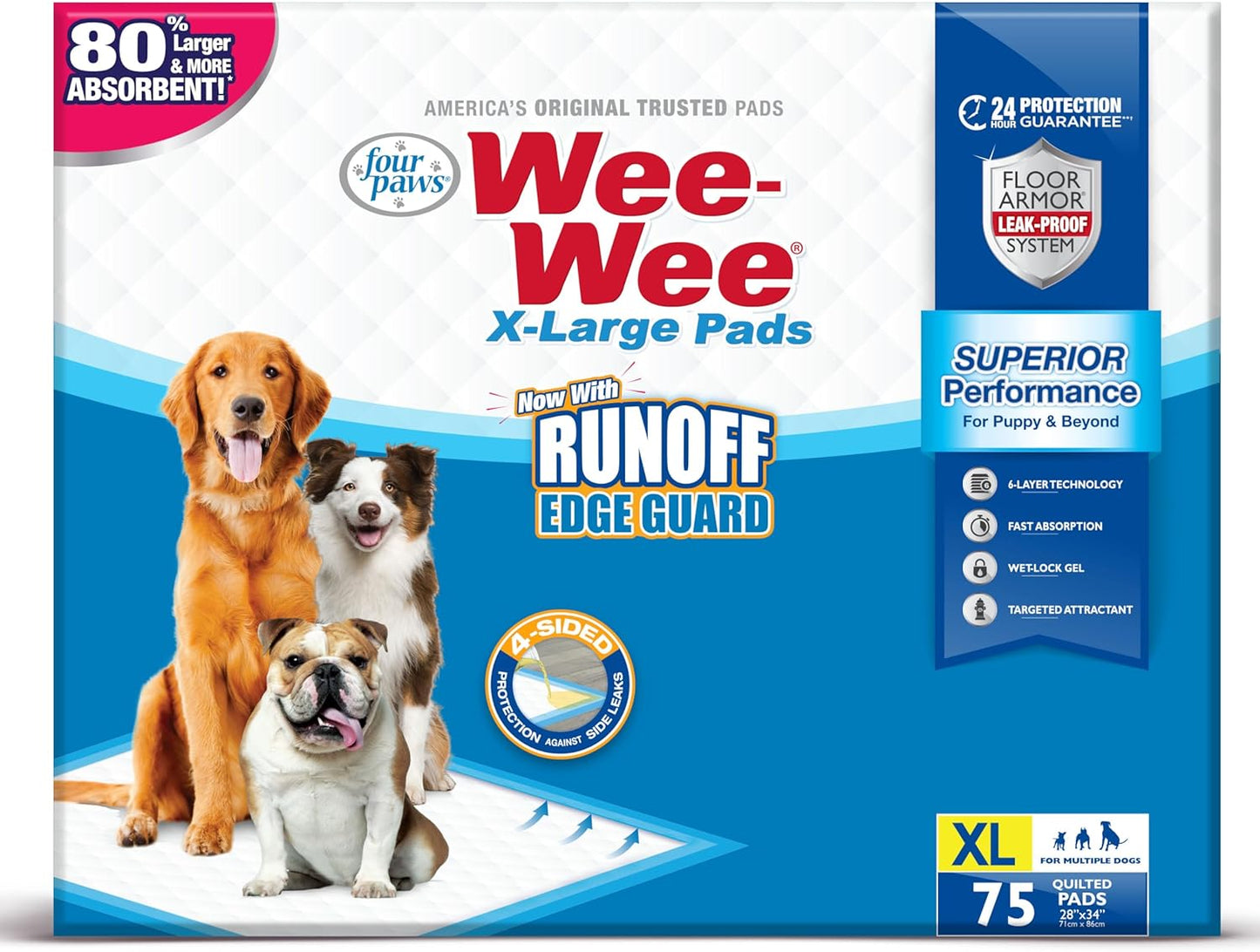 Wee-Wee Pee Pads for Dogs and Puppies Training L Gigantic, XL, Standard & Little L Absorbent Pee Pads for Training Puppies, Leak-Proof 6-Layer Technology, 24 Hour Protection Guaranteed