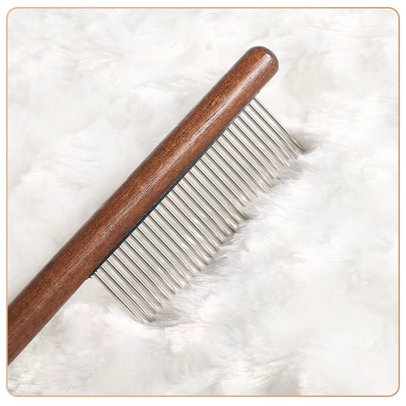 Pet Comb with Rounded Ends Stainless Steel Teeth for Long and Short Haired Cats Wooden Handle Cat Dog Combs Pet Grooming Tool