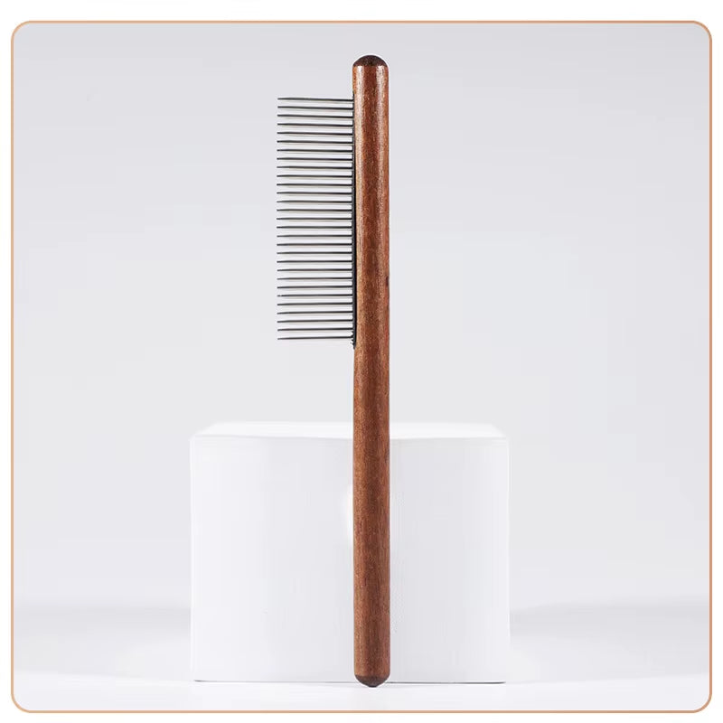 Pet Comb with Rounded Ends Stainless Steel Teeth for Long and Short Haired Cats Wooden Handle Cat Dog Combs Pet Grooming Tool