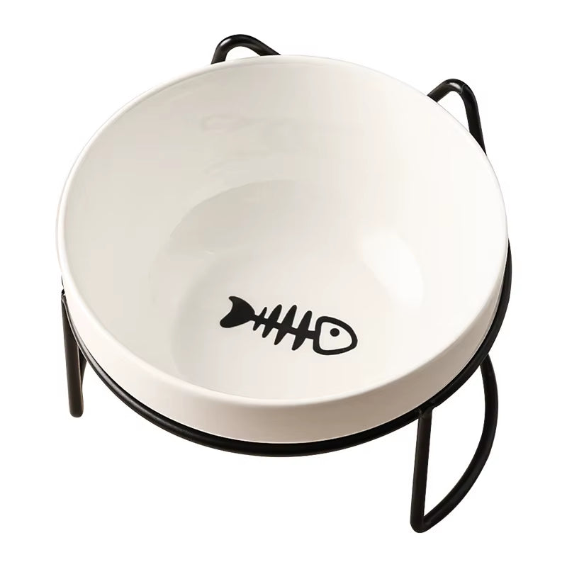 500ML Pet Ceramic Bowl Kitten Puppy Ceramic Bowl Water Feeder Cat Food Feeding Dish Dispenser with Raised Stand Cat Accessories