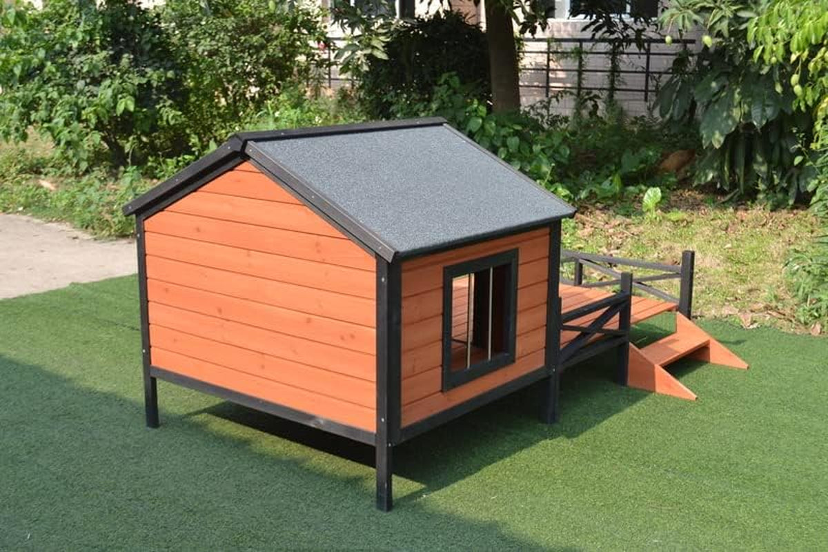 Pawhub Dog House Kennel Pet Timber Wooden with Decking Patio Stair