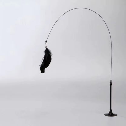 Cat Toys Interactive Cat Toy Steel Wire Feather Toys for Cats Stick Suction Cup Feather Cats Toy with Bell Teaser Pet Products