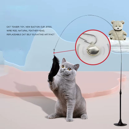 Cat Toys Interactive Cat Toy Steel Wire Feather Toys for Cats Stick Suction Cup Feather Cats Toy with Bell Teaser Pet Products