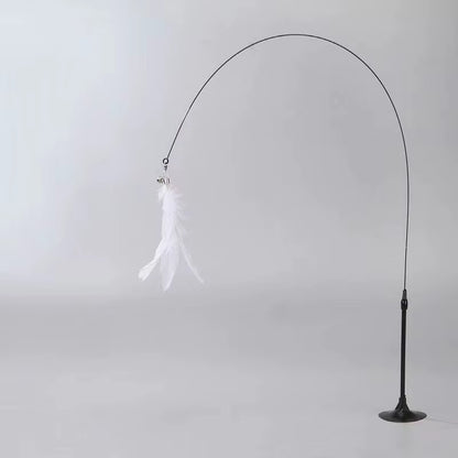 Cat Toys Interactive Cat Toy Steel Wire Feather Toys for Cats Stick Suction Cup Feather Cats Toy with Bell Teaser Pet Products