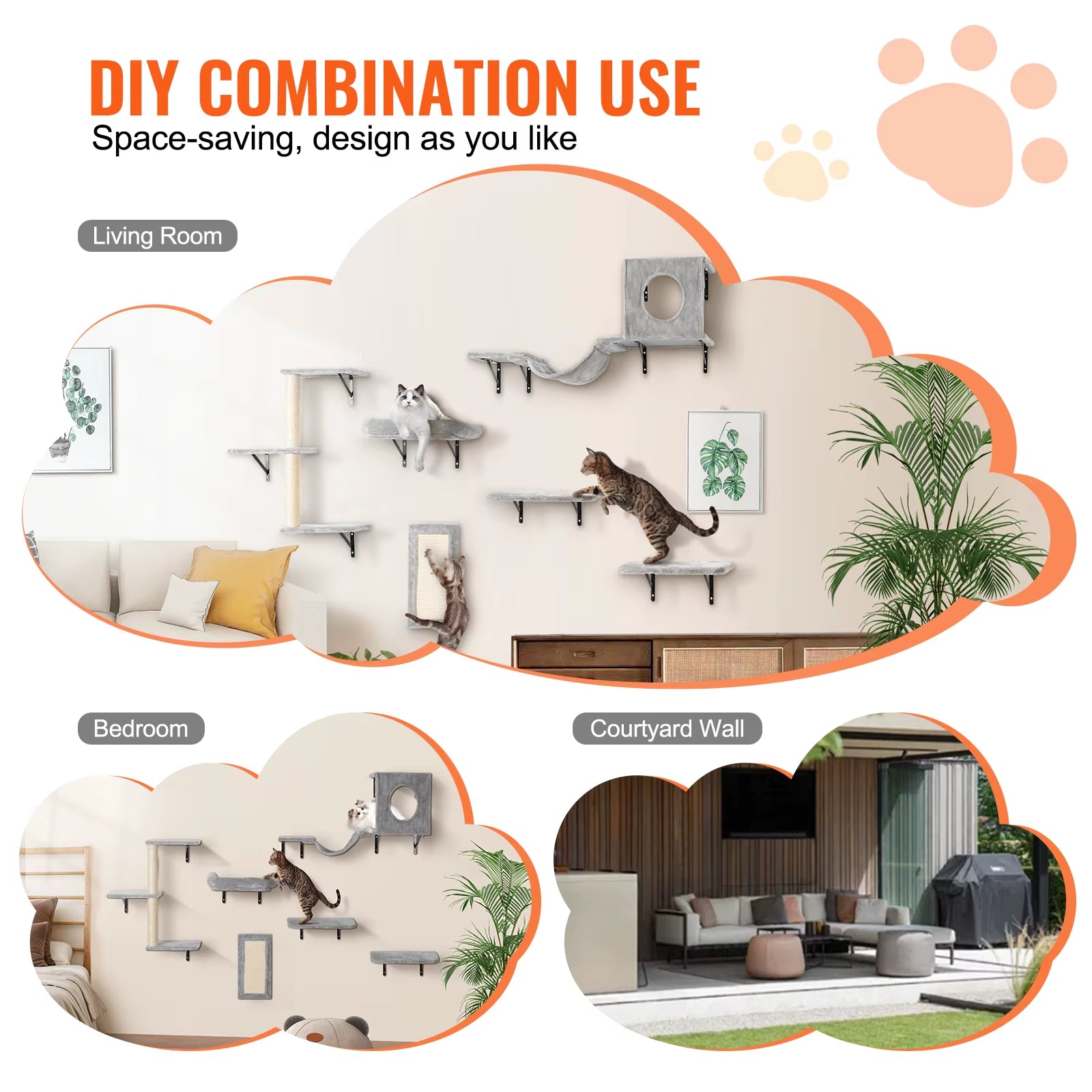 Succebuy Wall Mounted Cat Shelves Cat Wall Shelves and Perches with Jumping Boards Cat Tree & Cat Grip Cat Furniture and Shelves