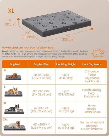Orthopedic Dog Bed, Large Washable Dog Bed Mattress for Dog Crate, Double-Sided Egg Crate Foam Pet Bed with Waterproof Removable Cover, Side Handle, XL, 105 X 73 X 10 Cm, Dove Grey PGW243G01