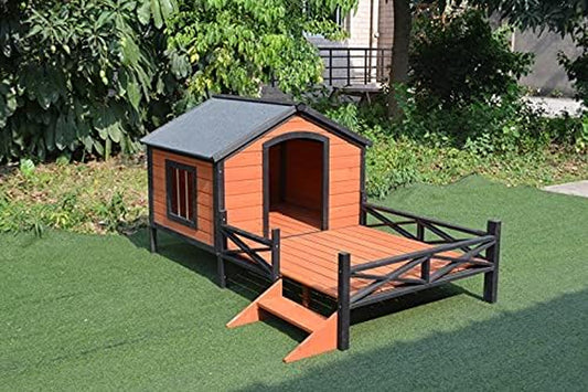 Pawhub Dog House Kennel Pet Timber Wooden with Decking Patio Stair
