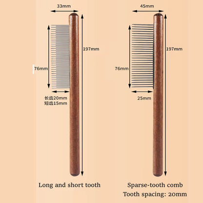 Pet Comb with Rounded Ends Stainless Steel Teeth for Long and Short Haired Cats Wooden Handle Cat Dog Combs Pet Grooming Tool