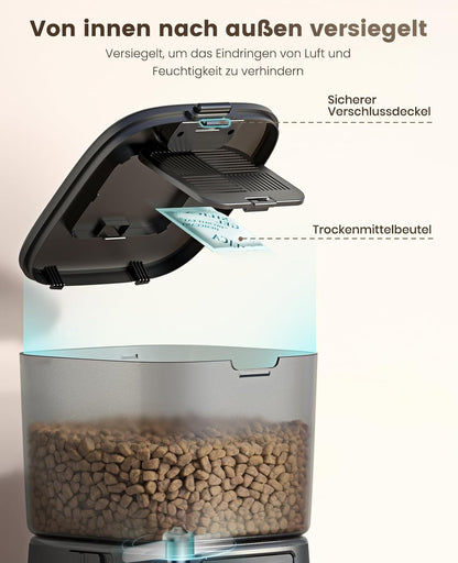 Automatic Cat Feeder, 3.5L Smart Timed Pet Feeder Dry Food Dispenser with Desiccant Bag for Cats/Dogs, App Control,1-12 Meals a Day,10S Meal Call,Dual Power,Stainless Steel Bowl(Black)