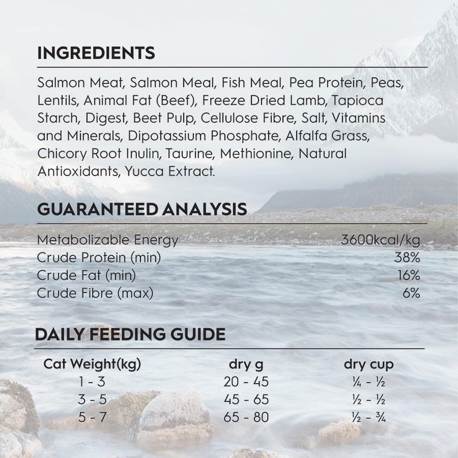 Adult Dry Cat Food, Salmon & Freeze Dried Lamb 1.8Kg, High Protein Grain Free Kibble, Supports Digestion & Reduces Litter Odour