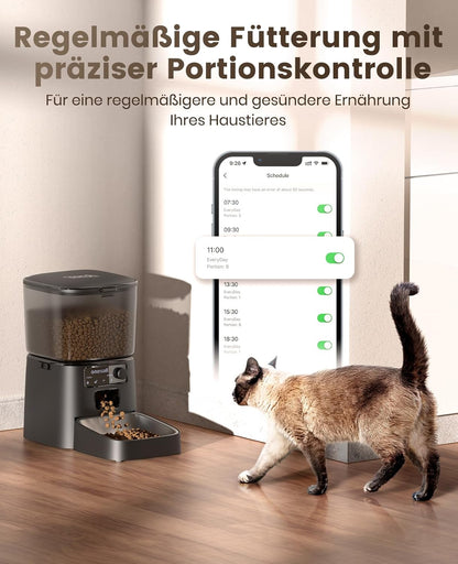 Automatic Cat Feeder, 3.5L Smart Timed Pet Feeder Dry Food Dispenser with Desiccant Bag for Cats/Dogs, App Control,1-12 Meals a Day,10S Meal Call,Dual Power,Stainless Steel Bowl(Black)