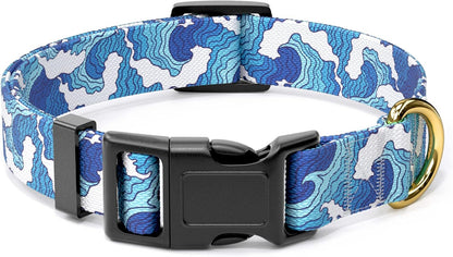 Dog Collar for Small Dogs, Cute Heavy Duty Adjustable Puppy Collar with Quick Release Buckle for Boy Girl & Female, Pet Accessories for Walking Running, S Length 3/4" Width, Japanese Style Wave