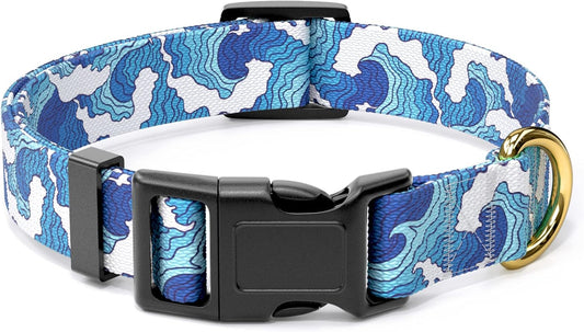 Dog Collar for Small Dogs, Cute Heavy Duty Adjustable Puppy Collar with Quick Release Buckle for Boy Girl & Female, Pet Accessories for Walking Running, S Length 3/4" Width, Japanese Style Wave