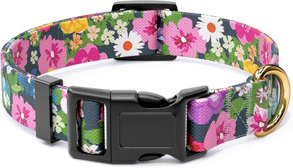 Dog Collar for Small Dogs, Cute Floral Heavy Duty Adjustable Puppy Collar with Quick Release Buckle for Boy Girl & Female, Pet Accessories for Walking Running, S Length 3/4" Width, Elegant