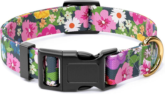 Dog Collar for Small Dogs, Cute Floral Heavy Duty Adjustable Puppy Collar with Quick Release Buckle for Boy Girl & Female, Pet Accessories for Walking Running, S Length 3/4" Width, Elegant