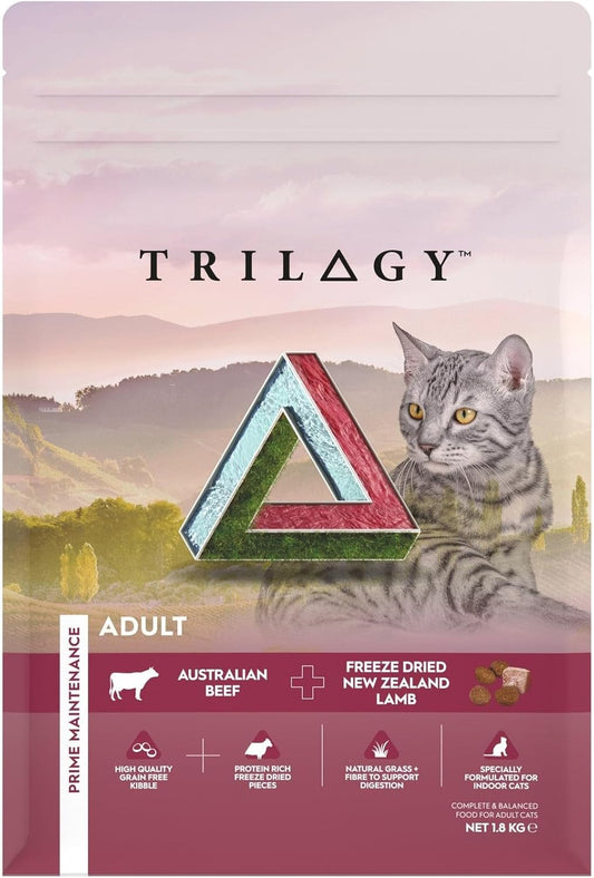 Adult Dry Cat Food, Beef & Freeze Dried Lamb 1.8Kg, High Protein Grain Free Kibble, Supports Digestion & Reduces Litter Odour