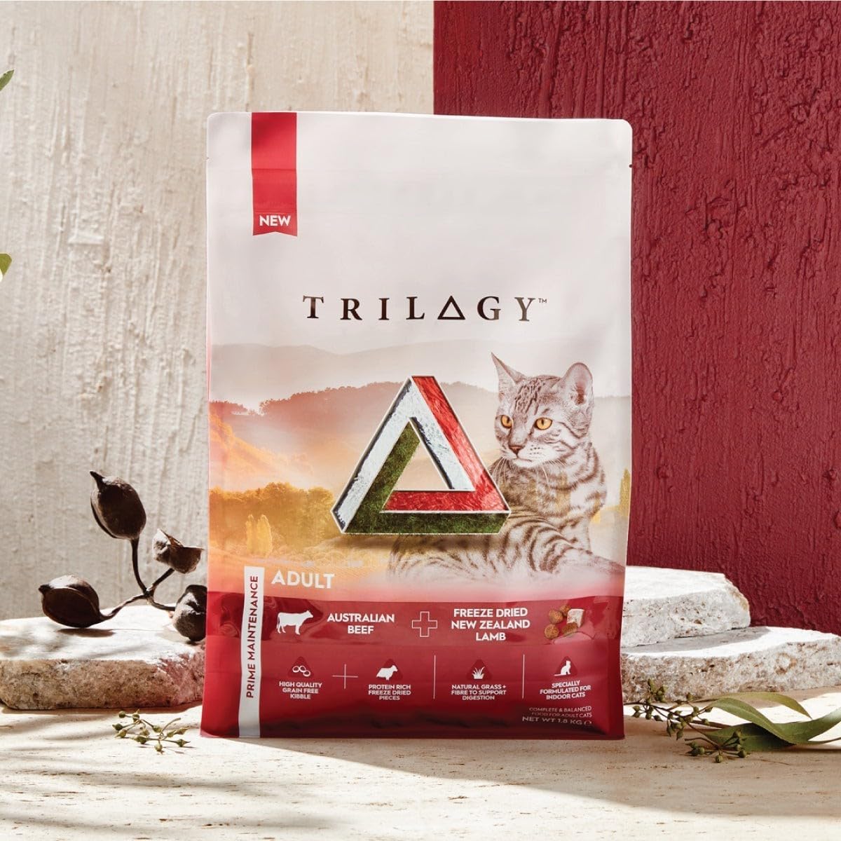 Adult Dry Cat Food, Beef & Freeze Dried Lamb 1.8Kg, High Protein Grain Free Kibble, Supports Digestion & Reduces Litter Odour