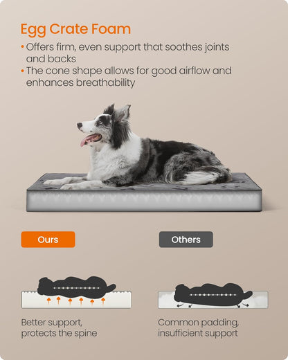 Orthopedic Dog Bed, Large Washable Dog Bed Mattress for Dog Crate, Double-Sided Egg Crate Foam Pet Bed with Waterproof Removable Cover, Side Handle, XL, 105 X 73 X 10 Cm, Dove Grey PGW243G01