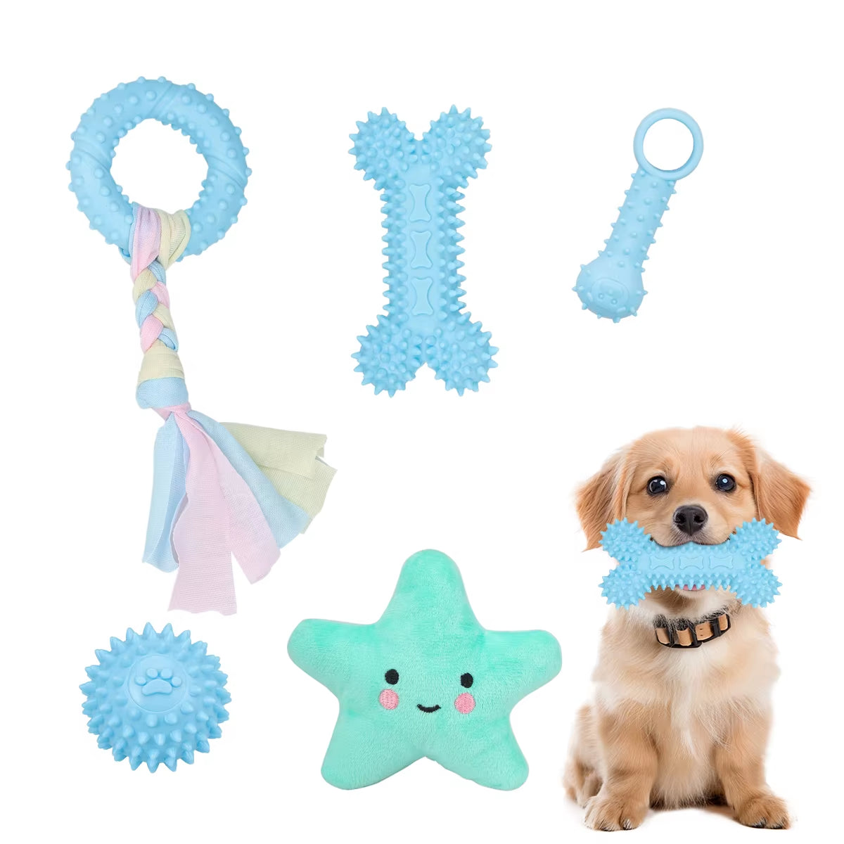 5-Piece Set of Dog Toys Pet Teething Bones Cat and Dog Pet Toys Pink Series Cute Dog Plush Toys