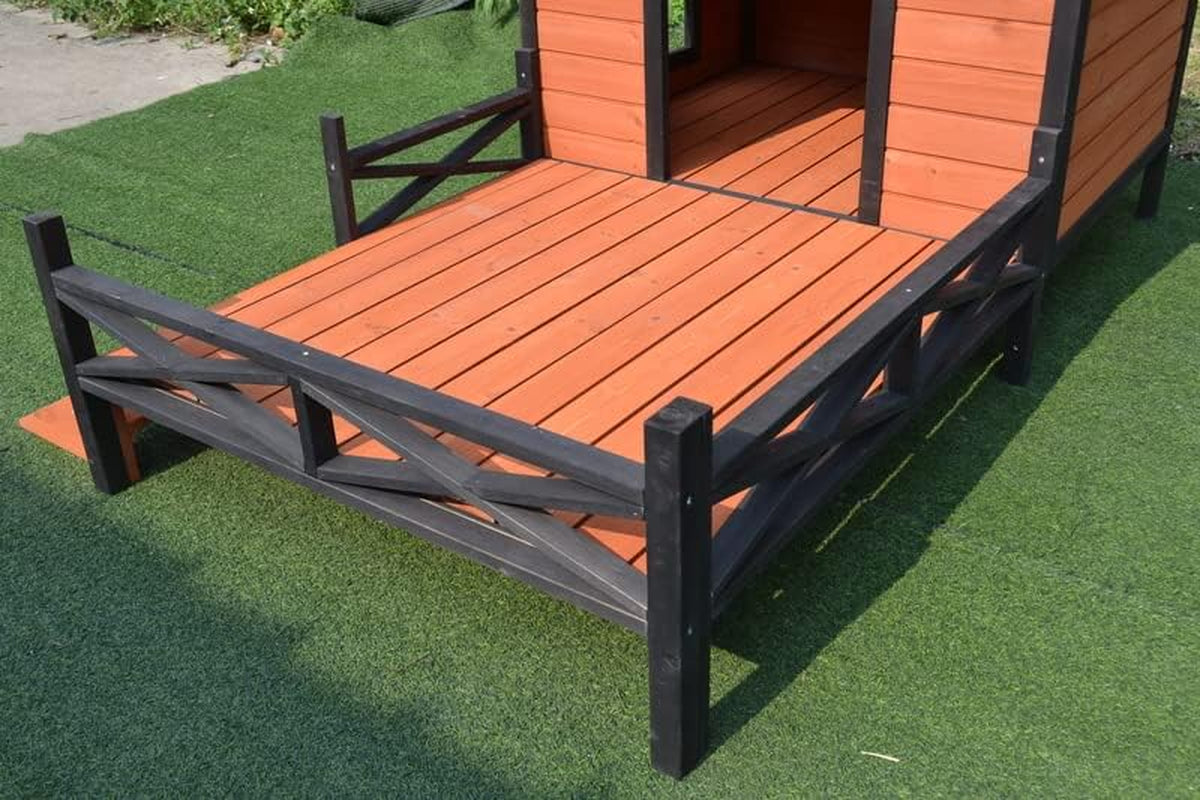 Pawhub Dog House Kennel Pet Timber Wooden with Decking Patio Stair