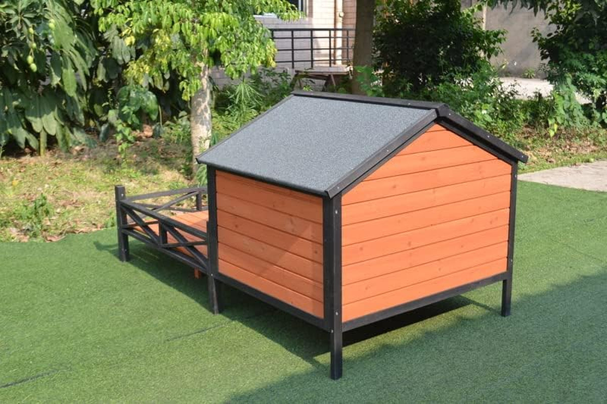 Pawhub Dog House Kennel Pet Timber Wooden with Decking Patio Stair