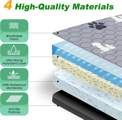 Washable Pee Pads for Dogs Mat, 4 Pack Absorbent Reusable Training Dog Pads Pet Puppy Pads, Non-Slip Potty Pads for Whelping, Playpen, Crate, Bed, Grey 18"X24"