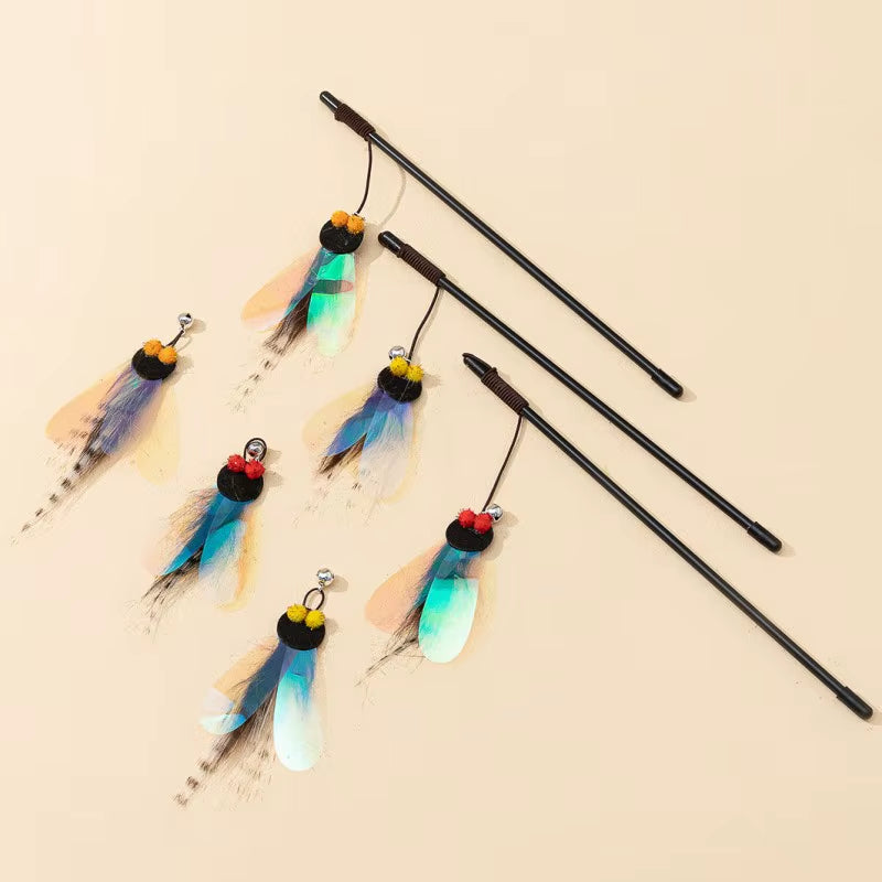 Cat Toys Feather Toy for Cats Teaser Stick Bite Resistant Butterfly Cat Toys Interactive Durable Cats Toy with Bell Pet Products