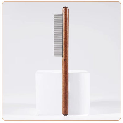 Pet Comb with Rounded Ends Stainless Steel Teeth for Long and Short Haired Cats Wooden Handle Cat Dog Combs Pet Grooming Tool
