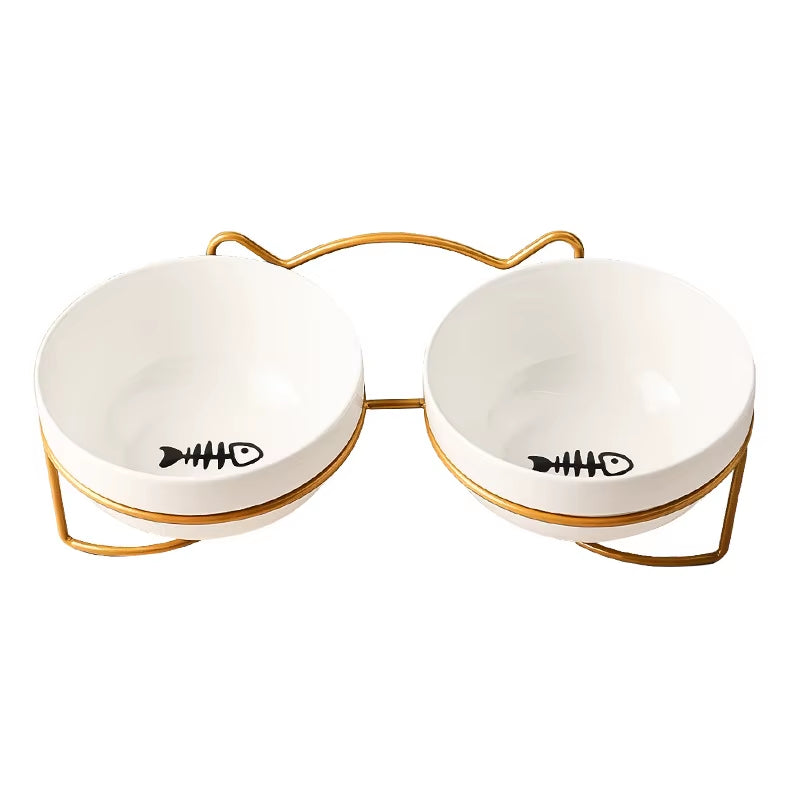 500ML Pet Ceramic Bowl Kitten Puppy Ceramic Bowl Water Feeder Cat Food Feeding Dish Dispenser with Raised Stand Cat Accessories