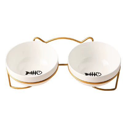 500ML Pet Ceramic Bowl Kitten Puppy Ceramic Bowl Water Feeder Cat Food Feeding Dish Dispenser with Raised Stand Cat Accessories