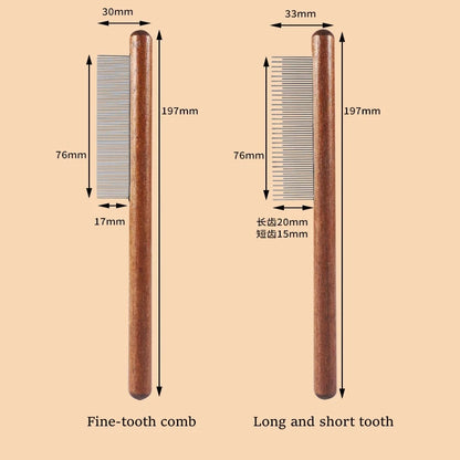 Pet Comb with Rounded Ends Stainless Steel Teeth for Long and Short Haired Cats Wooden Handle Cat Dog Combs Pet Grooming Tool