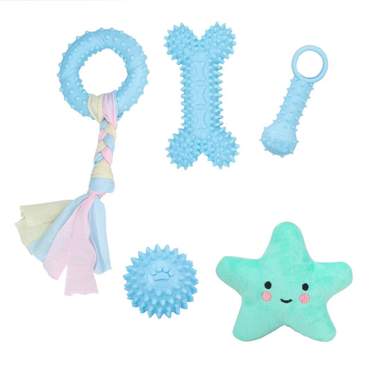 5-Piece Set of Dog Toys Pet Teething Bones Cat and Dog Pet Toys Pink Series Cute Dog Plush Toys