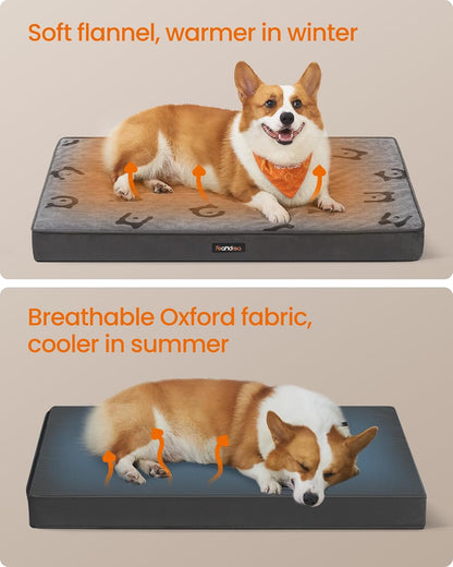 Double-Sided Dog Bed, Leakproof Dog Sofa Bed for Medium Dogs, Egg Crate Foam Pet Bed with Removable Washable Cover, Side Handle, L, 91 X 68 X 8 Cm, Dove Grey PGW242G01