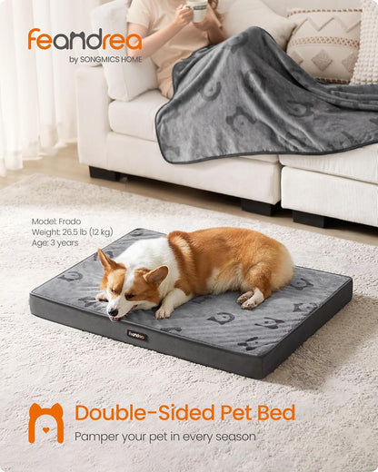 Double-Sided Dog Bed, Leakproof Dog Sofa Bed for Medium Dogs, Egg Crate Foam Pet Bed with Removable Washable Cover, Side Handle, L, 91 X 68 X 8 Cm, Dove Grey PGW242G01