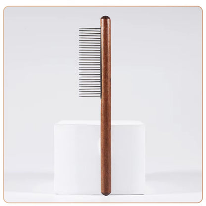 Pet Comb with Rounded Ends Stainless Steel Teeth for Long and Short Haired Cats Wooden Handle Cat Dog Combs Pet Grooming Tool